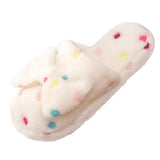 Women's Warm Home Slippers Cute Autumn Winter Bow Warmth Thick Plush Non-Slip Leisure Shoes Soft Bedroom Floor Flat Slides