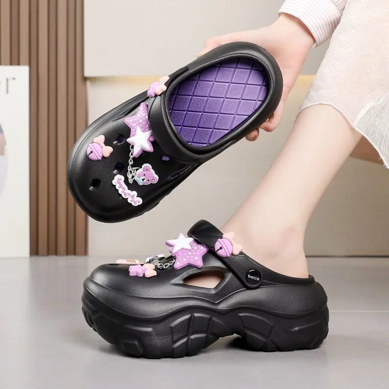 Thick Soled Increasing Women's Hole Shoes Summer Cute Cartoon Accessory Hole Slippers Slip Resistant Beach Sandals External Wear