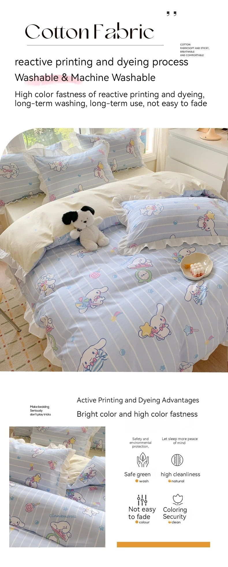 Sanrio Kids Bedding Set Kuromi Cinnamoroll Mymelody Duvet Cover Bed Sheet Pillowcase Bedsheet Double Single King Queen Twin Size