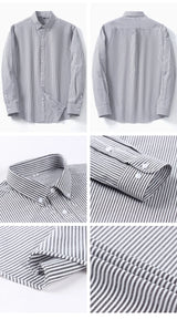 Men's Cotton Blend Long Sleeve Striped Oxford Woven Shirt Front Patch Chest Pocket Button-down Spring Autumn Casual Shirts