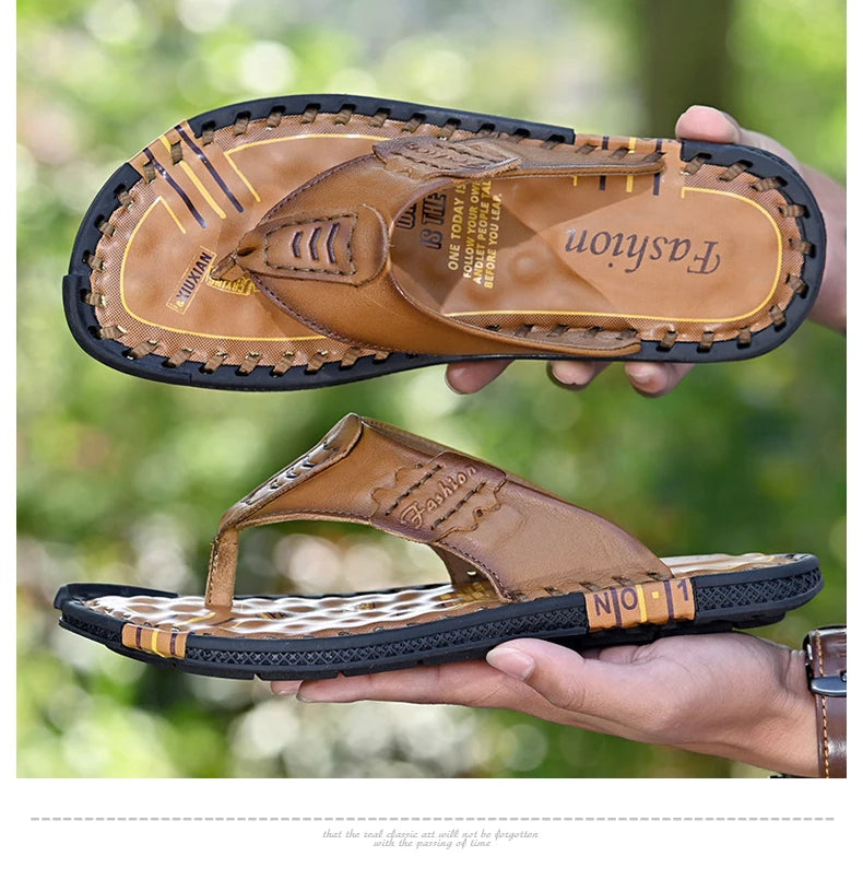 Brand Handmade Slippers High Quality Genuine Leather Men Flip Flops Original Design Indoor&Outdoor Soft Beach Casual Shoes