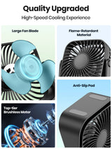 TOPK 4Inch USB Mini Portable Fan for Camping,3 Speeds Quiet Desk Table Personal Fan,360°Adjustment Standing fans for room Home