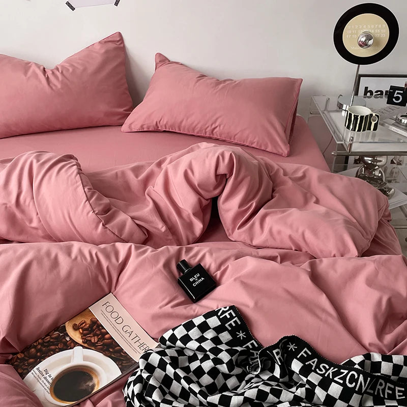 100% Cotton Pink Bedding Set Nordic Chic Duvet Cover Flat Sheet Pillowcase Soft Comforter Cover Bed Linen Boy Girl Home Textiles