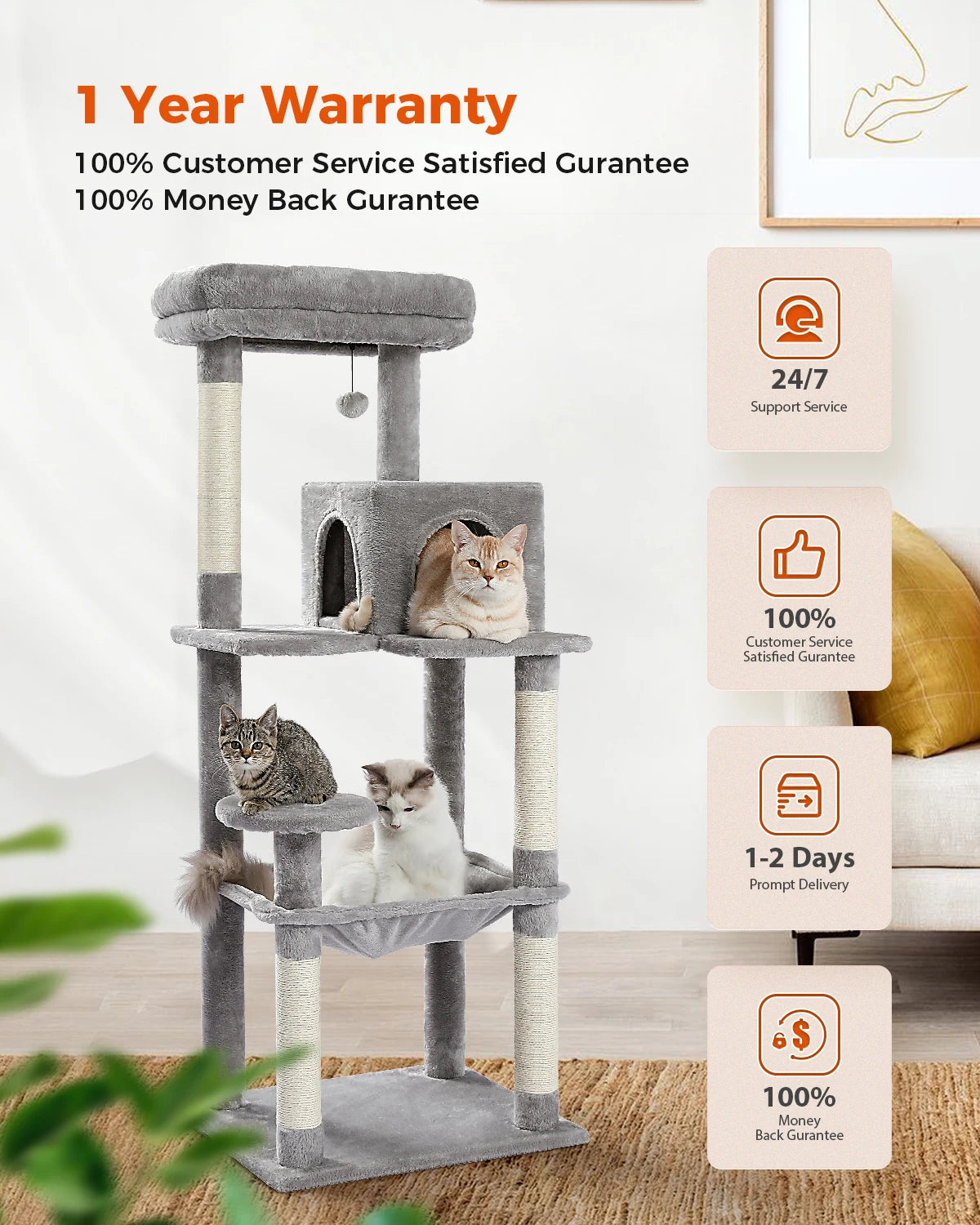 Multi-Level Cat Tree with Scratching Post Luxury Cat Tower with Condo House Cat Scratcher for Indoor Cat Accessories Pet Cat Toy