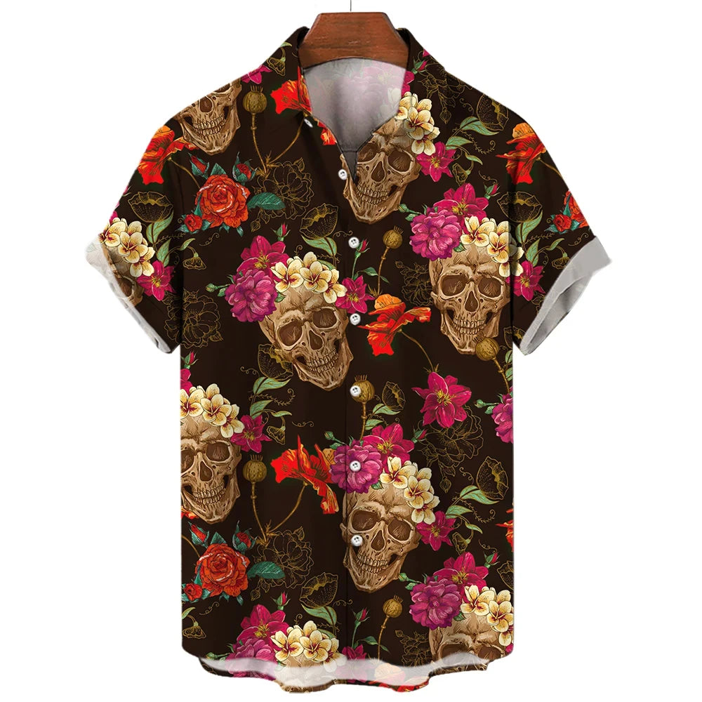 Summer Skull Head 3D Printed Men Shirt Man/Women Casual Fashion Short Sleeves Shirts Button Lapel Tops Oversized Unisex Clothes