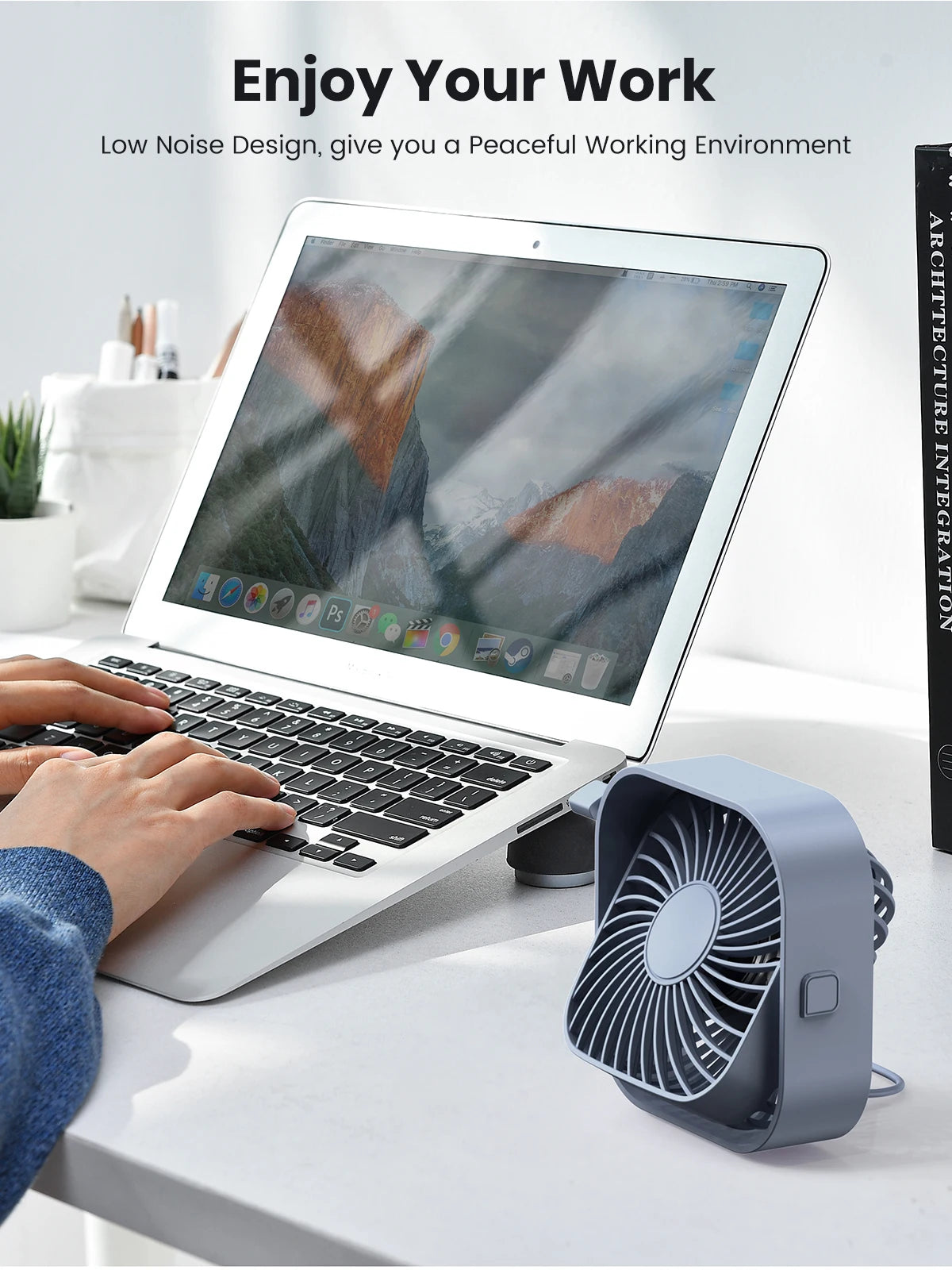 TOPK Mini Portable Fan USB Desk Fan Table Strong Airflow &Quiet Operation 3 Speed Wind 360°Rotatable Standing fans for room Home