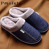 Winter Home Slippers for Men Memory Foam Massage House Slippers With Fur PU Leather Waterproof Indoor Male slipper Plus Size 51