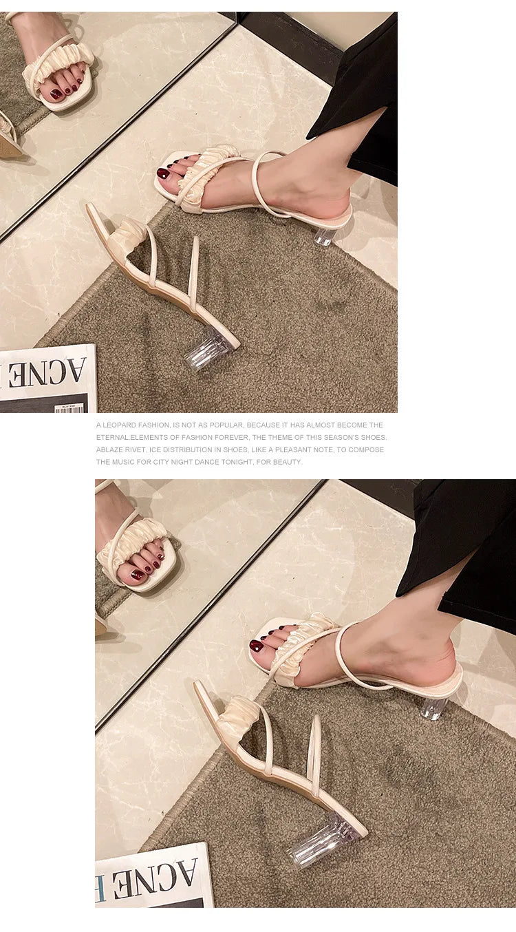 Transparent, Sandals Thick High Heels, Summer Fashion with Temperament Glass Shoes, Sexy Wear Fashion Slippers, Women's Shoes