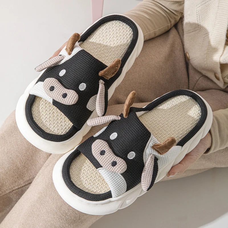 Gacimy Fashion Cartoon Women Slippers Cute Thick Soles Female Home Slippers Couple Four Season Soft Anti-skid Indoor Flat Shoes