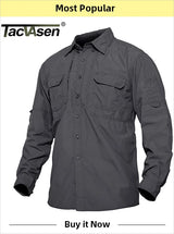 TACVASEN With 2 Chest Zipper Pockets Cargo Shirt Men's Quick Drying Skin Protective Long Sleeve Work Shirt Male Tops Outdoor