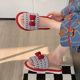 Fashion Soft Ladies Casual Cute Bow Tie Pattern Design Comfortable Female Linen Home Slippers