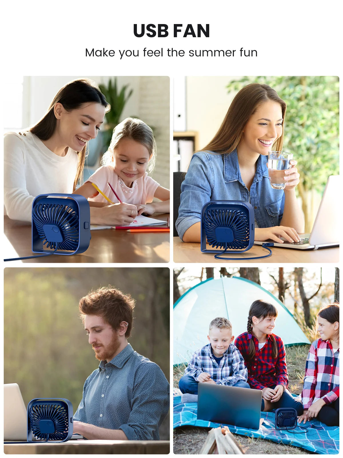 TOPK Mini Portable Fan,USB Desk Fan Table,Quiet 3 Speed Wind Personal Fan 360°Rotatable Head Standing Fans for Room Camping Hom