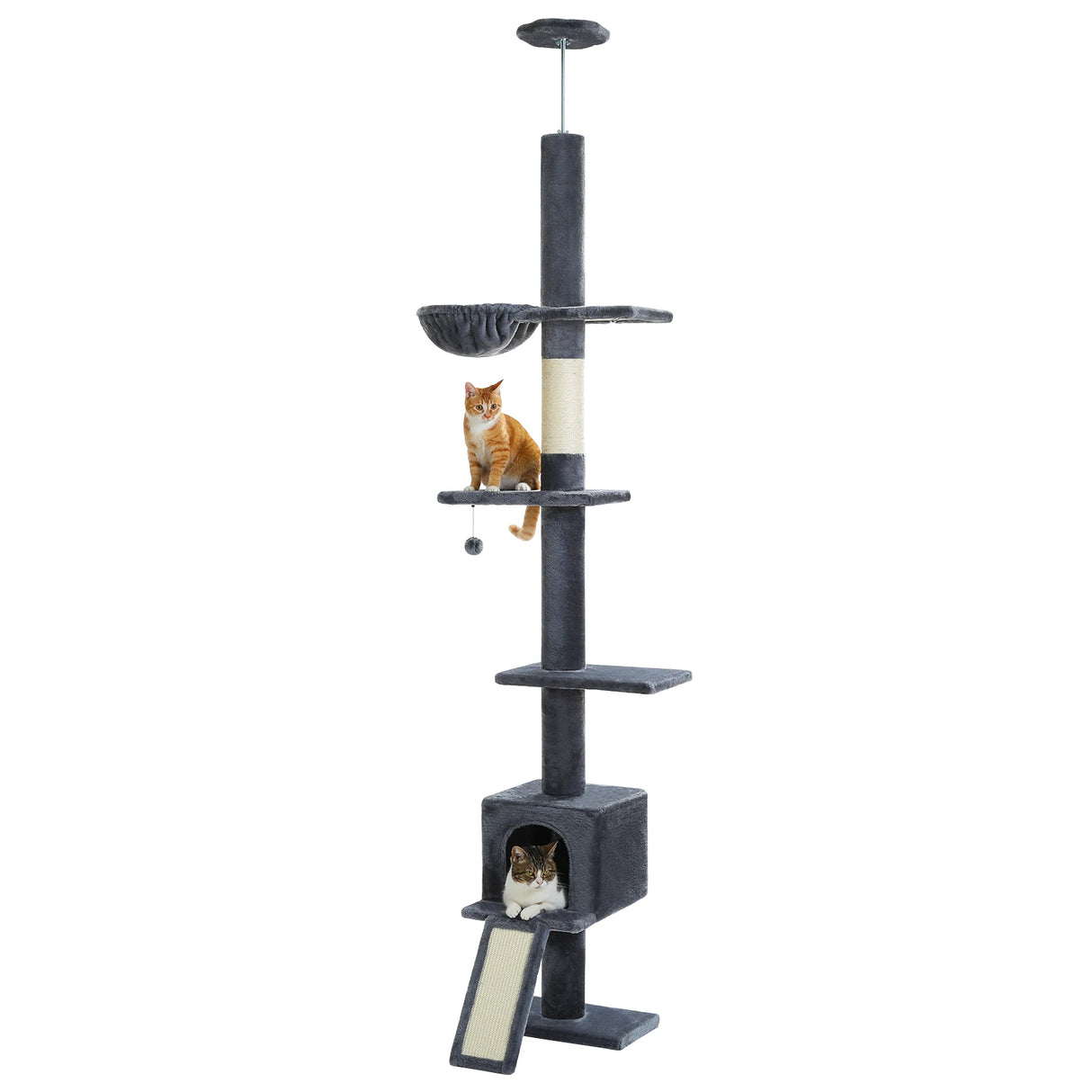 Adjustable 210-274CM Floor to Ceiling Cat Tree Tower 5 Tiers Climbing Tree for Indoor Cats with Condo Scratching Post Ladders