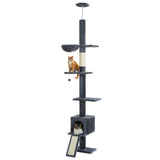 Adjustable 210-274CM Floor to Ceiling Cat Tree Tower 5 Tiers Climbing Tree for Indoor Cats with Condo Scratching Post Ladders