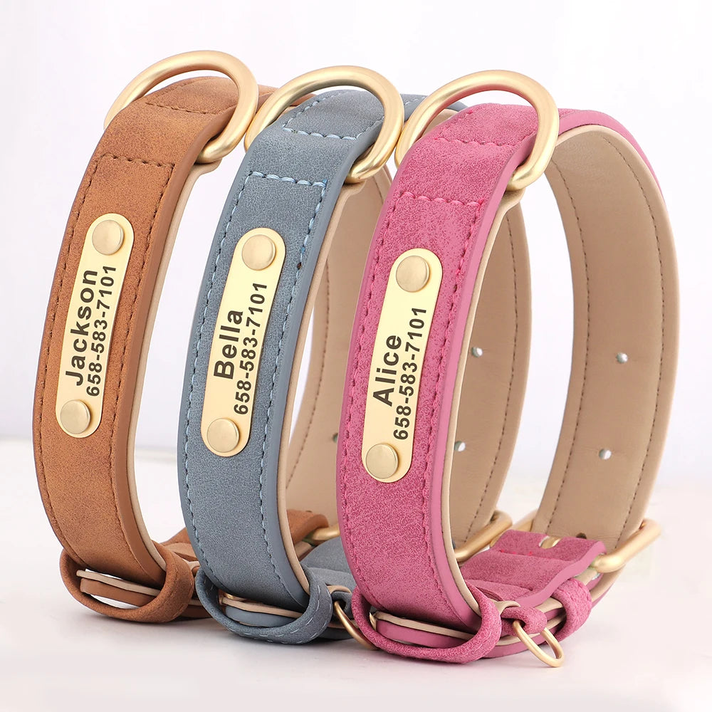 Personalized Dog Collar PU Leather Dog Collars Soft Padded Pet Necklace Free Engraved For Small Medium Large Dogs Pug Bulldog