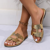 clearance sale Women's Summer Shoes Crocodile Pattern Solid Flat With Mule Beach sandals Non-slip Rubber ladies Slippers