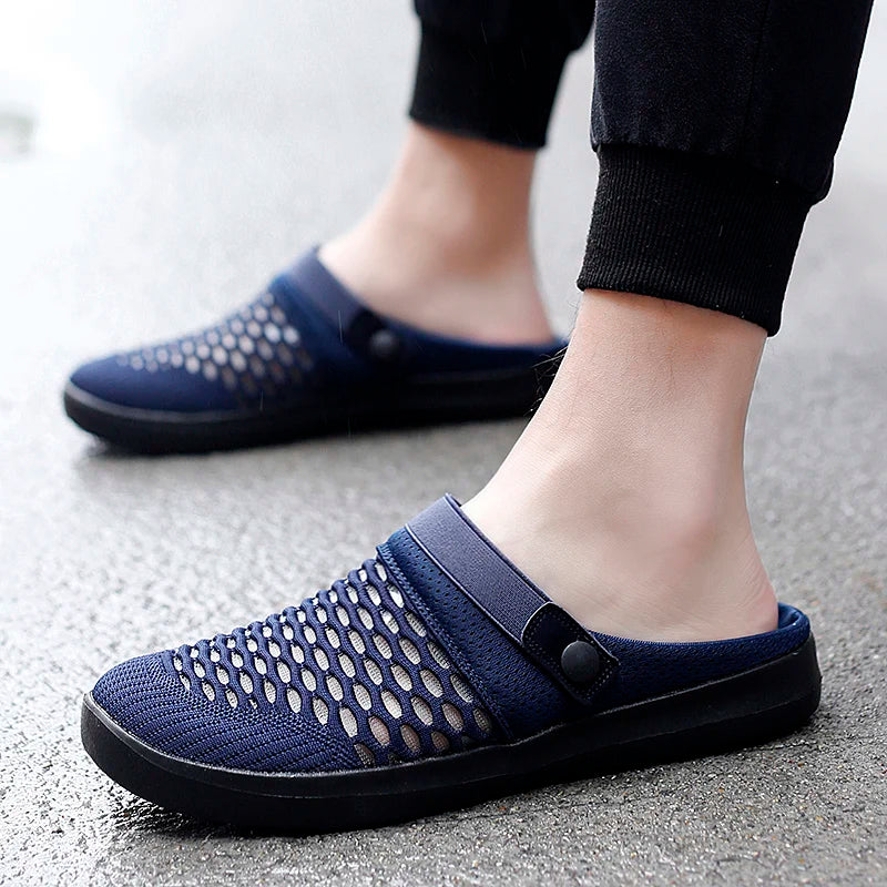 New Summer Women Men Sandals Mesh Breathable Padded Beach Flip Flops Shoes Solid Flat Bath Slippers Lighted Casual Shoes