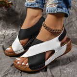 New Women Hiking Sandals Ladies Summer Shoes Retro Leather Slope Heel Thick Bottom Large Chunky Sandals for Women Platform 2024