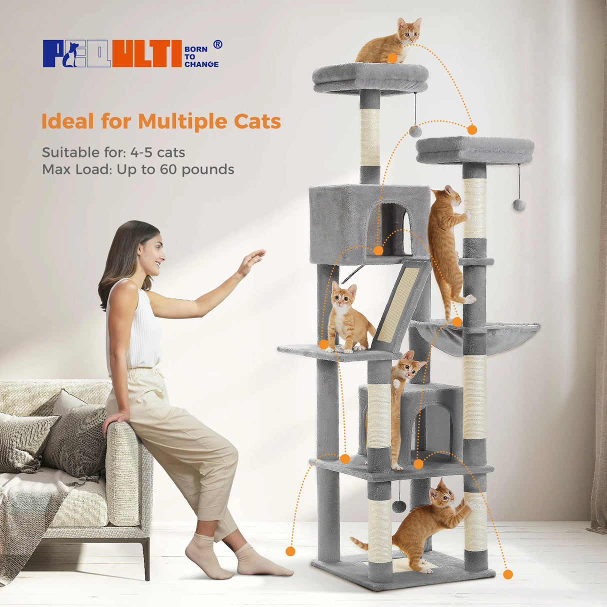 Domestic Delivery Big Cat Tree Tower Condo Furniture Scratch Post Cat Jumping Toy with Ladder for Kittens Pet House Play