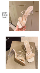 Transparent, Sandals Thick High Heels, Summer Fashion with Temperament Glass Shoes, Sexy Wear Fashion Slippers, Women's Shoes