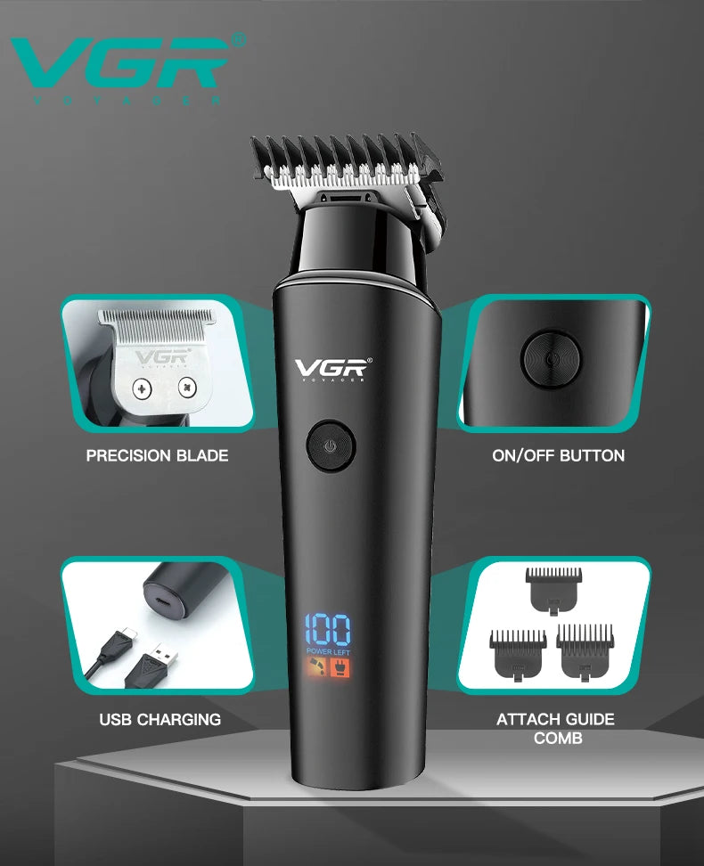 VGR Hair Trimmer Professional Electric Trimmers Cordless Hair Clipper Rechargeable LED Display V 937