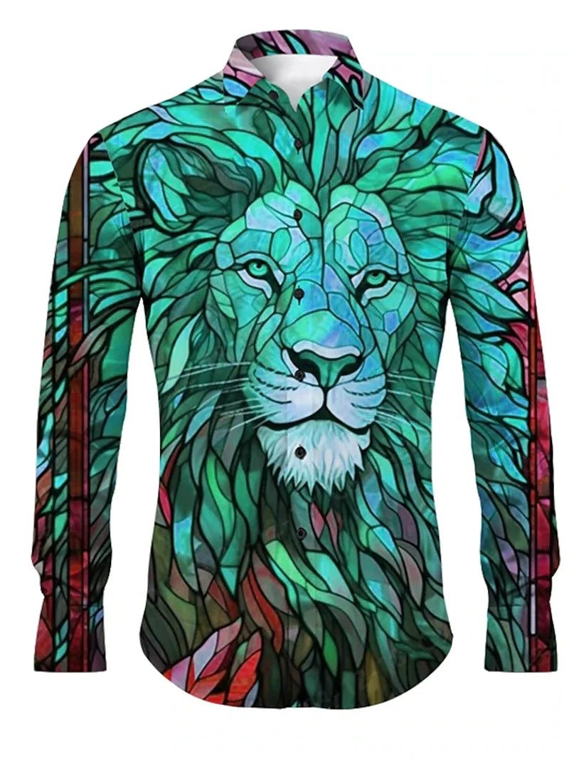 Tiger Print Long Sleeve Shirt For Men Clothing 3D Lion Pattern Spring Autumn Long Sleeve Tops Street Casual Fashion Long Sleeved