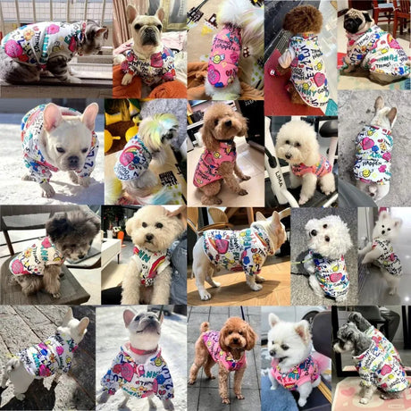 Fashion Print Dog Down Jacket Cute Soft Dog Clothes Winter Cat Jacket Coat Warm Puppy Costume Chihuahua French Bulldog Clothes