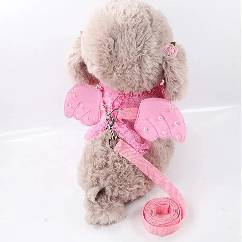 Angel Pet Dog Leashes Lace Mesh Pet Dog Harness Pearls Wing Adjustable Harness For Small Dogs Cats Pet Accessories