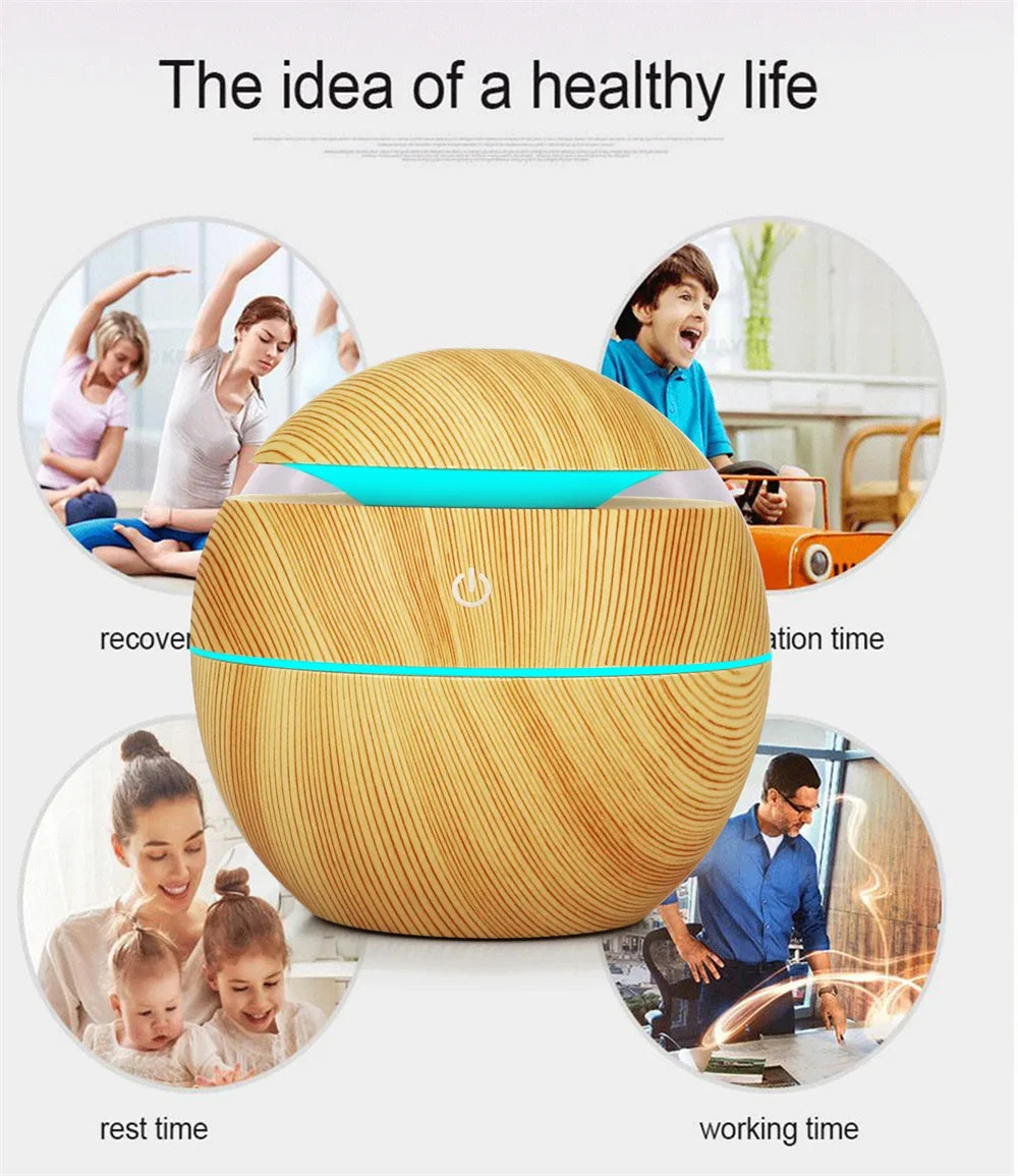 Humidifier Electric Air Aroma Diffuser Wood Ultrasonic Air Humidifier Essential Oil Aromatherapy Cool Mist Maker for Bedroom