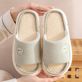 Couples Home Cotton Linen Slippers Women Indoor Bedroom Soft Slides Comfortable Men House Shoes Non-slip Breathable Flats