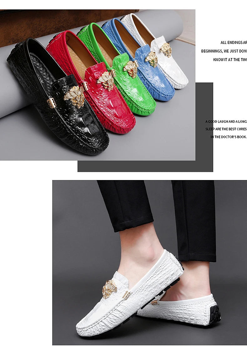 2023 New Men Loafers Leather Driving Boat Shoes Slip-On Casual Shoes Breathable Soft Male Flats Red Lazy Beanie Shoes Plus Size