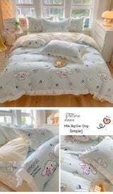 Sanrio Kids Bedding Set Kuromi Cinnamoroll Mymelody Duvet Cover Bed Sheet Pillowcase Bedsheet Double Single King Queen Twin Size