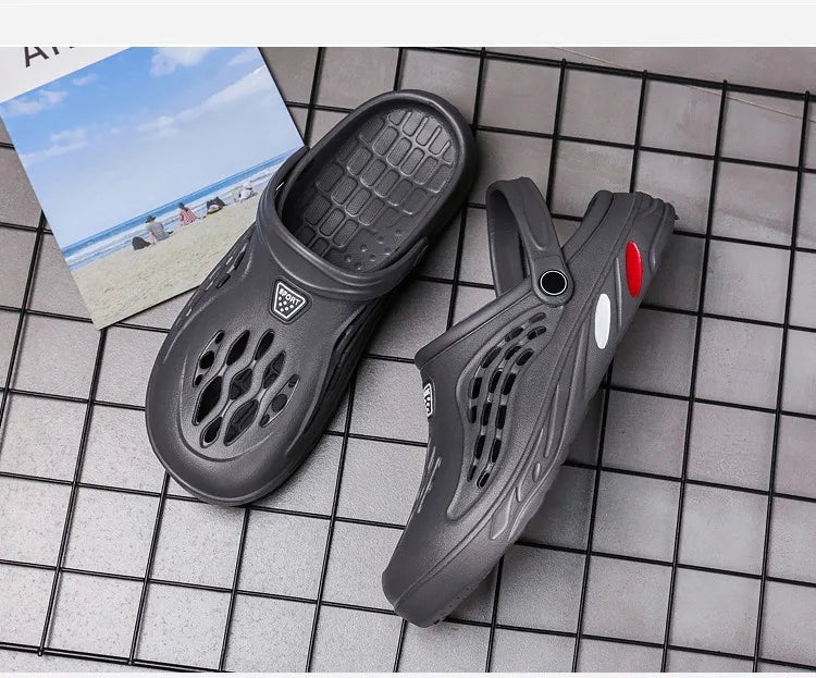 Comwarm Summer Men's Clogs Slippers Fashion Hole Shoes Beach Sandals Indoor House Flats Shoes Lightweight Soft Bathroom Slides