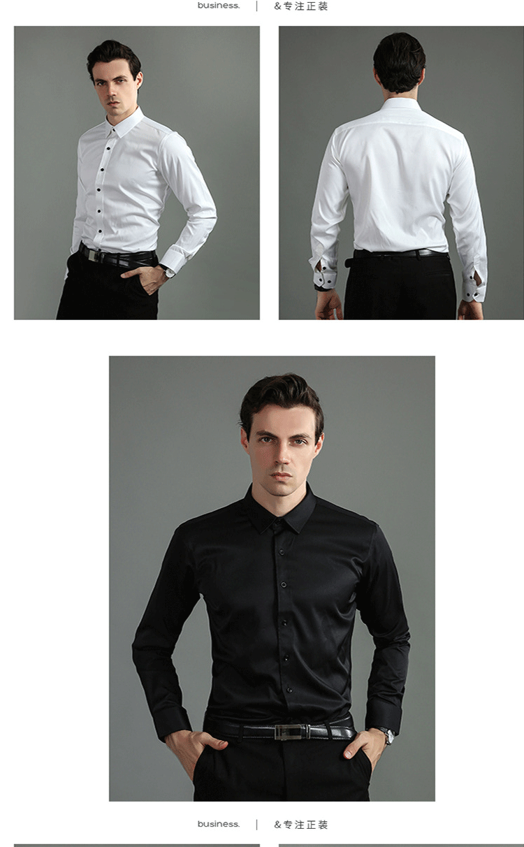 6xl New Spring and summer  elastic force non-iron men's long-sleeved business casual shirt solid color mercerized vertical shirt