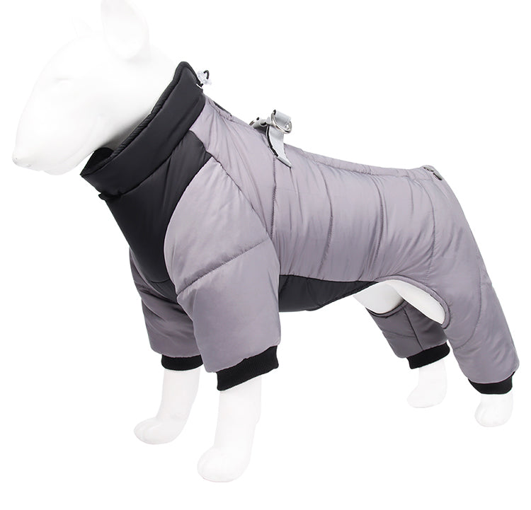 Winter Warm Dog Jacket Reflective Four Legged Clothes Outdoor Waterproof Windproof Traction Harness Jumpsuit French Bulldog Coat