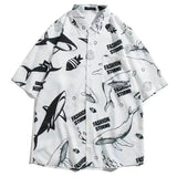 Men Street Fashion Summer Daily Shirt Hawaiian Cartoon Print Casual Loose Shirts Short Sleeve Beach Loose Tops