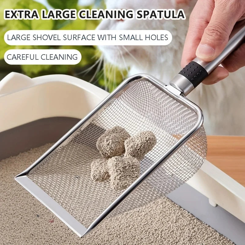 Stainless Steel Fine Mesh Cat Litter Scoop Easy To Clean Non-Stick Shovel for Reptiles Sand Efficient Durable Litter Scoop