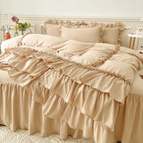 Ruffle Duvet Cover Queen Twin 100%Washed Microfiber 3pcs Bedding Duvet Cover Set, Shabby Chic Farmhouse Duvet Cover Pillow shams