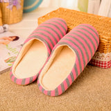 Women House Shoes 2024 Soft Striped Indoor Mute Cotton Slippers Non-Slip Slippers Warm Plush Unisex Comfort Home Floor Slipper