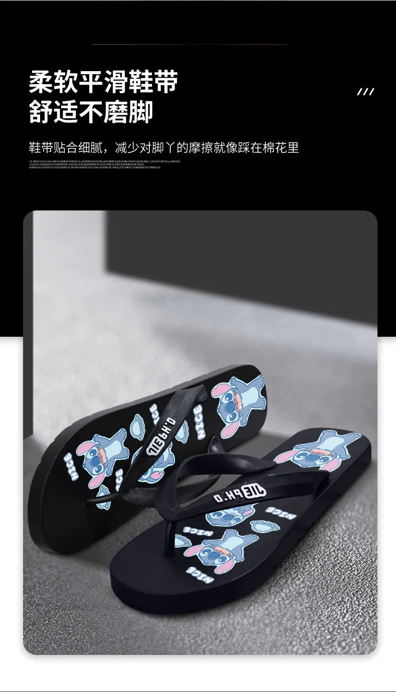 Disney Stitch Summer New Flip Flop Slippers for Men and Women, Y2k Cute Cartoon Trendy Beach Shoes Non slip Casual Home Shoes