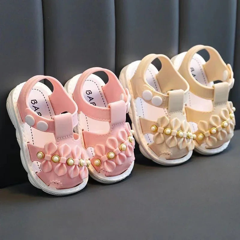 Solid Bow Children's Summer Shoes Cute PVC Beach Non Slip Sandals For Baby Girls Footwear Soft Infant Kids Fashion Sandals