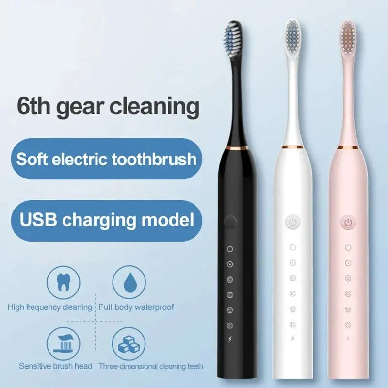 Electric Ultrasonic Toothbrush Six Speed Mode Home Soft Hair USB Charging Waterproof Adult Tooth Cleaner Automatic Couple Set