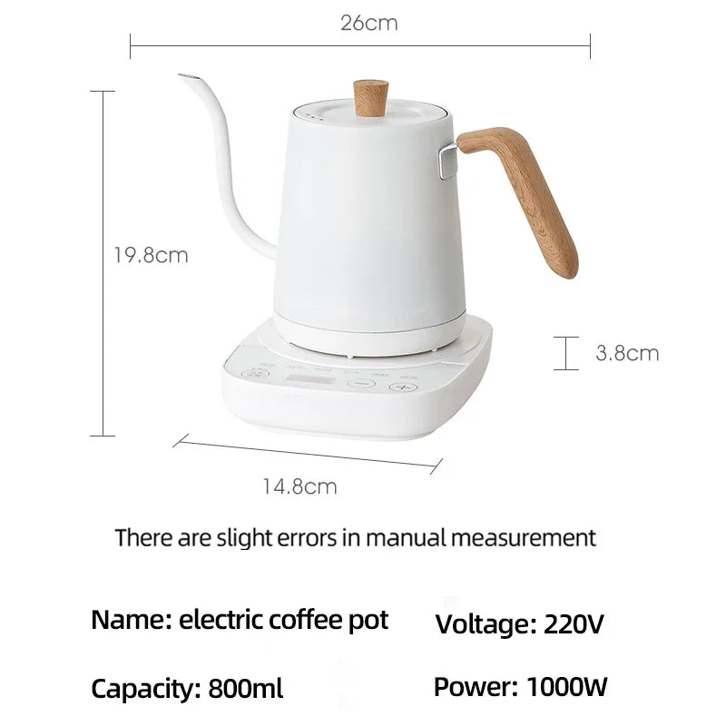 Gooseneck Electric Kettle 800ml Hand Brew Coffee Pot smart Teapot Temperature Control Pot 1000W Rapid Heating Kettle 110v/220v