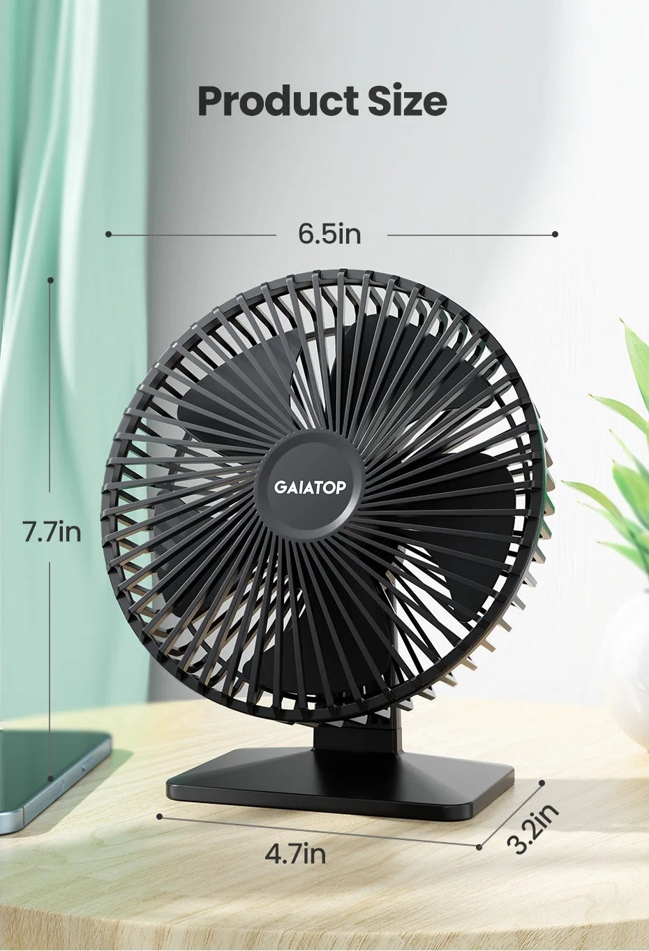 GAIATOP Desk Fan Portable USB Fan 90° Adjustable Cooling Fan Mute 4 Speed Adjustment Ultra Quiet Suitable For Home Desk Office