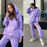 Women Two Piece Sets Tracksuit Hooded Sweatshirt Tops Sweatpants Pants Set Female Spring Autumn Long Sleeve Pullover Sports Set