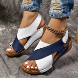 New Women Hiking Sandals Ladies Summer Shoes Retro Leather Slope Heel Thick Bottom Large Chunky Sandals for Women Platform 2024