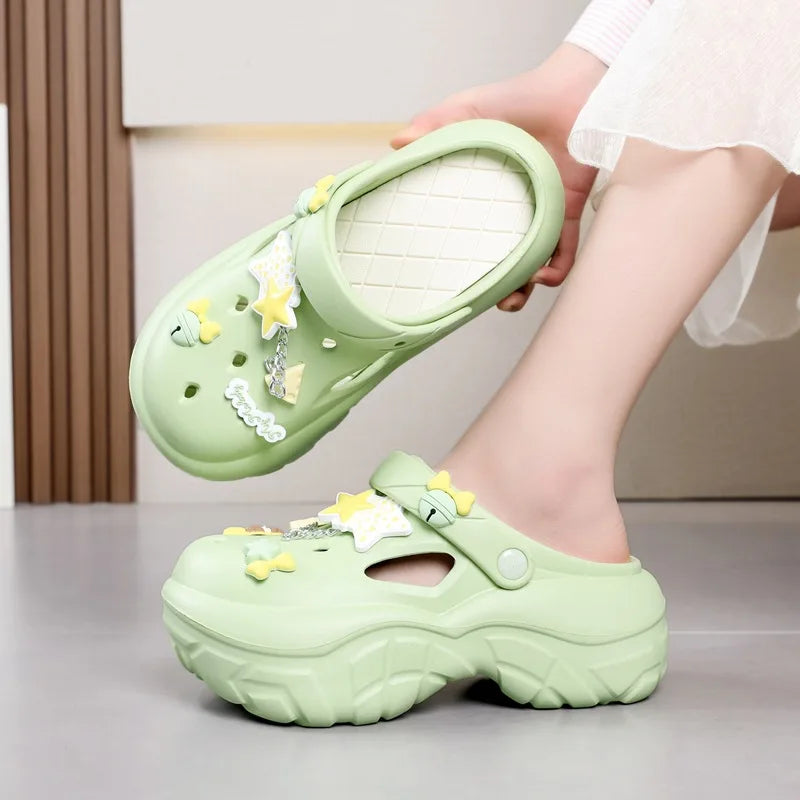 Thick Soled Increasing Women's Hole Shoes Summer Cute Cartoon Accessory Hole Slippers Slip Resistant Beach Sandals External Wear