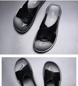 Leather Slippers For Men New Hotel Beach Summer Shoes High Quality Big Size  Slip On Light Flats Male Flip Flops 2023