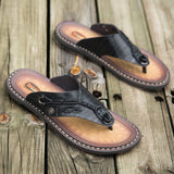 2023 Summer Handmade Leather Slippers Trendy Fashion Men's Flip-flops Outdoor Breathable Comfortable Men and Simple Sandals