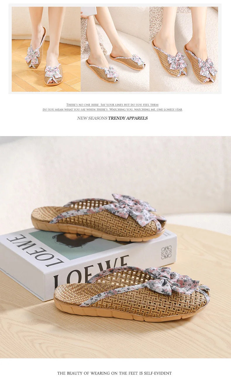 Rattan Grass Woven Slippers For Home Summer Men And Women Home Couples Linen Slippers Indoor Non-Slip Floor